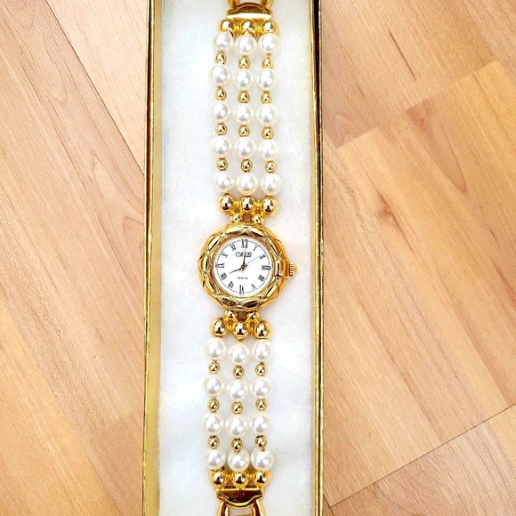 Vintage OPTICKS Celebrity Watch Quartz Pearl Gold Tone Stainless Steel Base - Picture 9 of 13